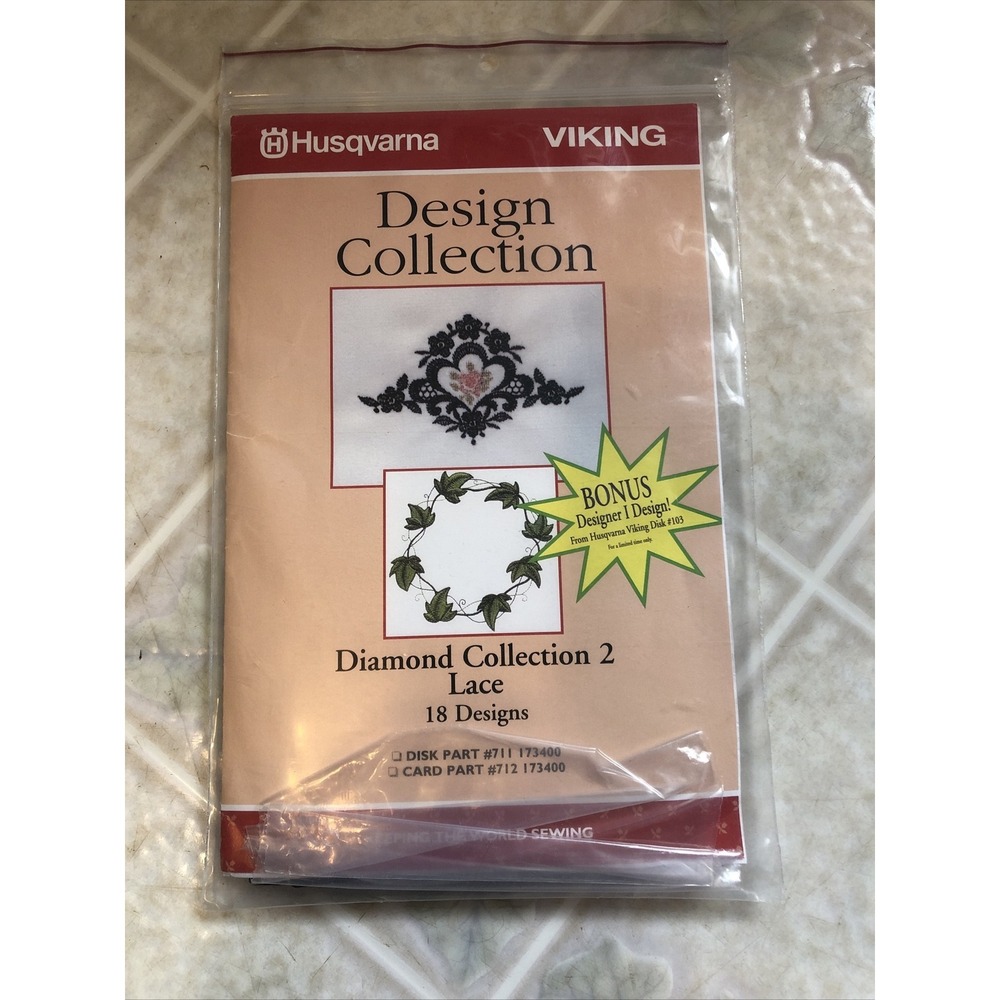 Husqvarna Viking Embroidery Disc 711 173400 18 Designs Diamond Collection 2 Lace